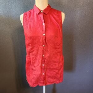 J.Jill Love Linen Women's Red Button Down Sleeveless 100% Linen Shirt Size Small